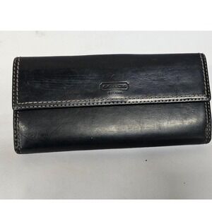 Coach Black Leather Turnlock Slim Envelope Wallet Pink Interior Brass Hardware